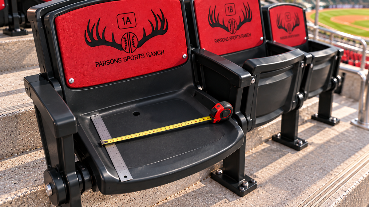 Measuring a plastic stadium seat for a custom cover