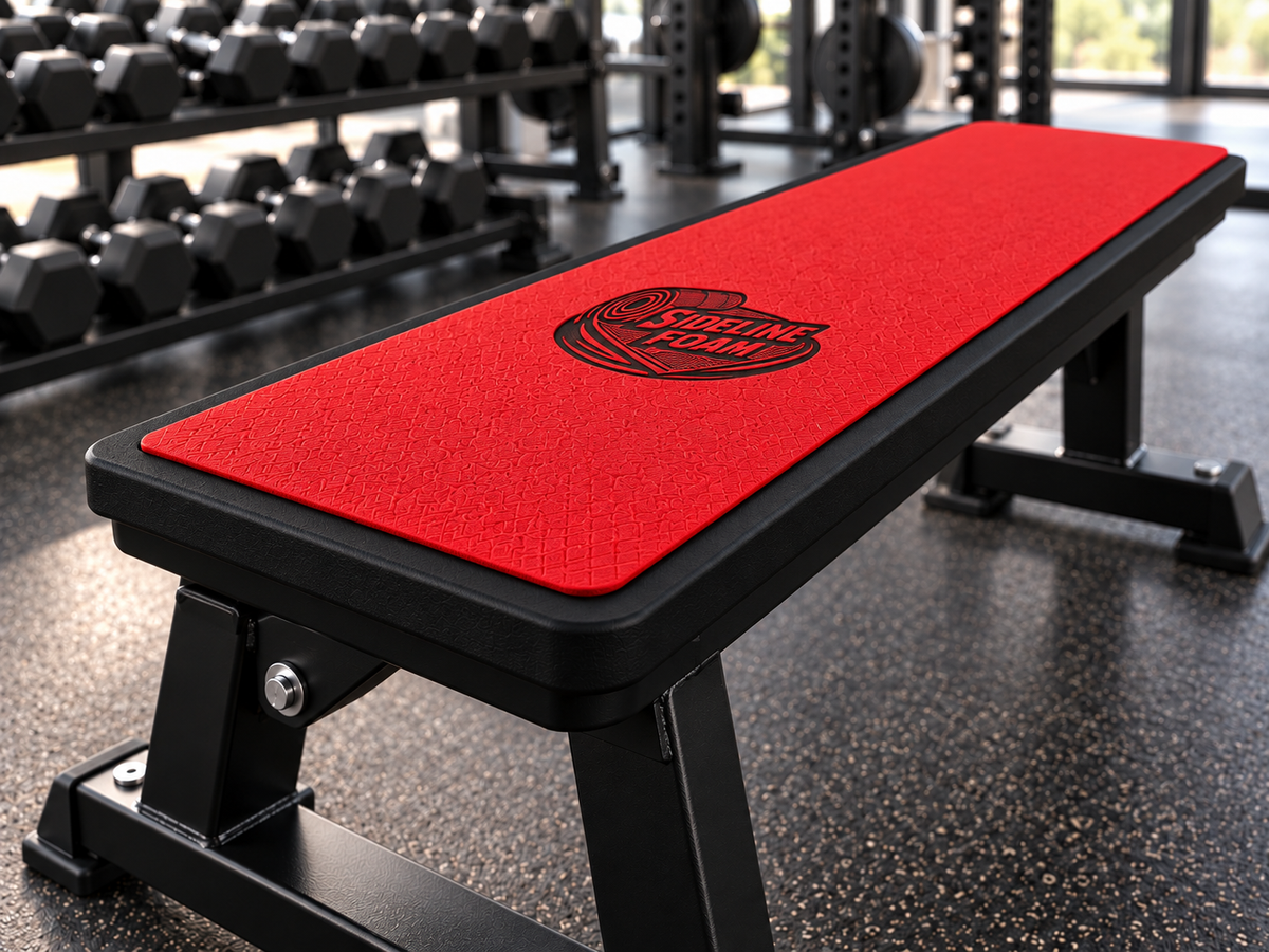 Custom Sideline Foam on a locker-room bench